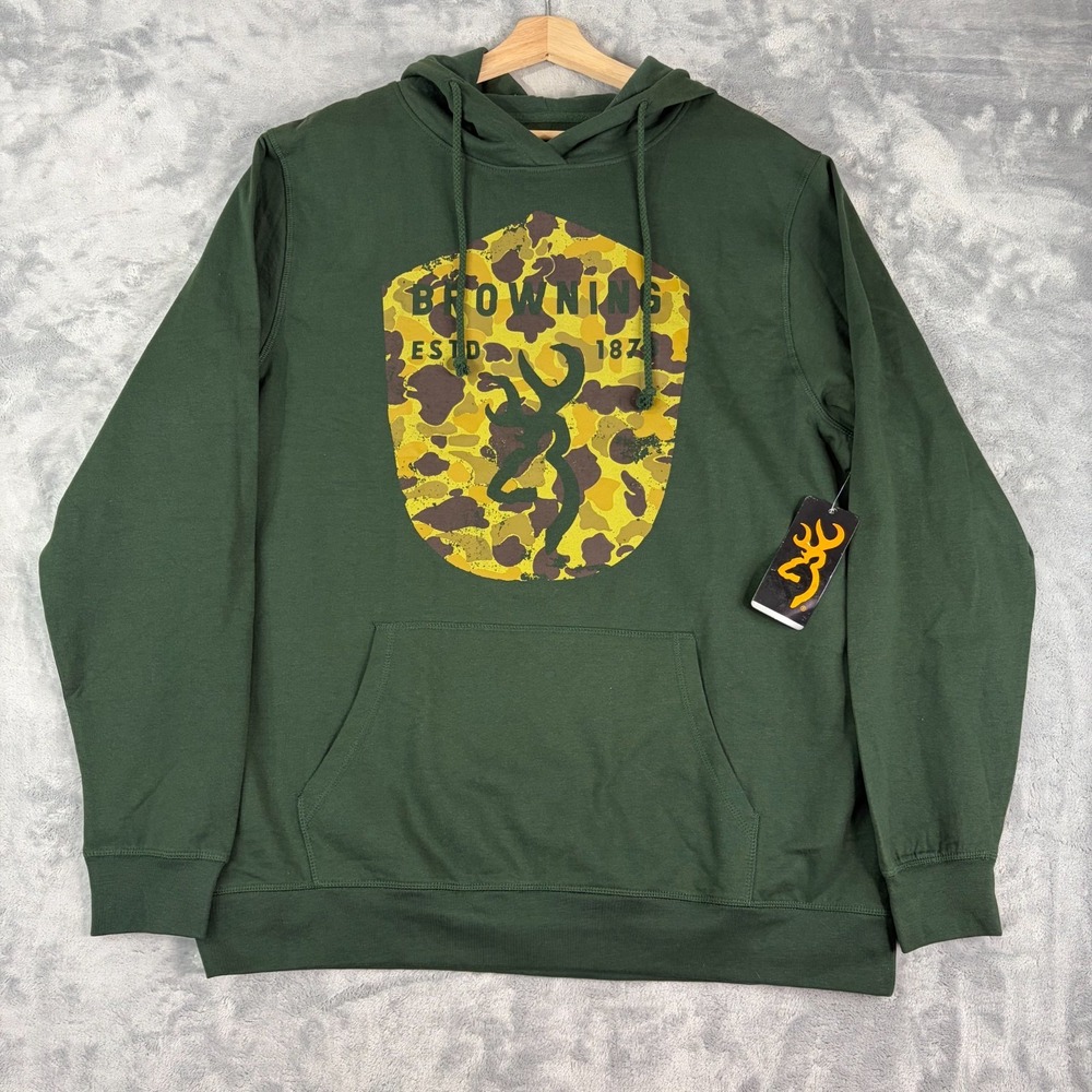 Browning Men's XL Carter 2.0 Crafted Camo Shield Hoodie Sweatshirt Green NEW